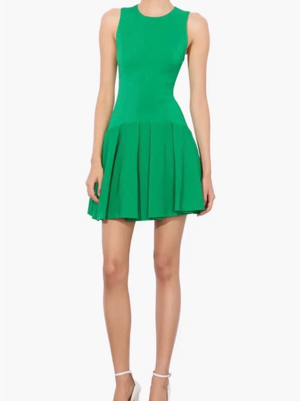 Alice + Olivia Vibrant Green Sleeveless Pleated Mini Dress